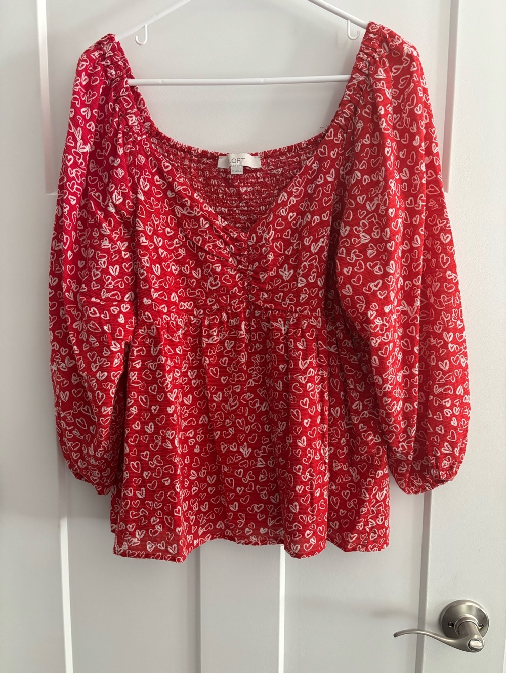 LOFT Red Heart-Print Peasant Blouse
